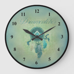 Reloj Redondo Grande Dreamcatcher On a Green Gold Background