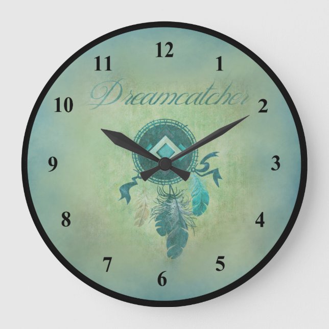 Reloj Redondo Grande Dreamcatcher On a Green Gold Background (Anverso)
