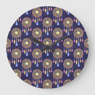 Reloj Redondo Grande Dreamcatchers Fethers Watercolor Seamless Textura