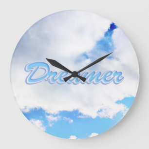 Reloj Redondo Grande Dreamer puffy nubes blancas y cielo azul