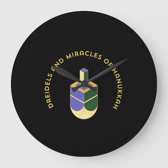 RELOJ REDONDO GRANDE DREIDELS AND MIRACLES OF HANUKKAH (Anverso)