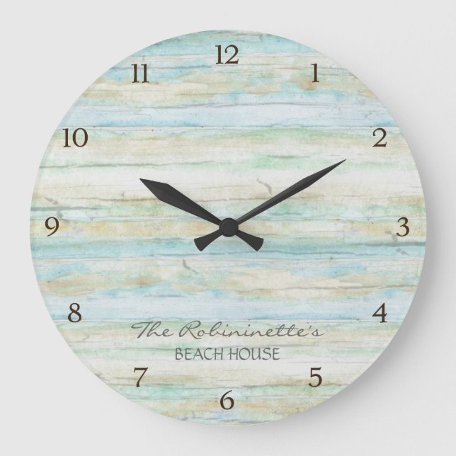 Reloj Redondo Grande Driftwood Ocean Beach House (Anverso)