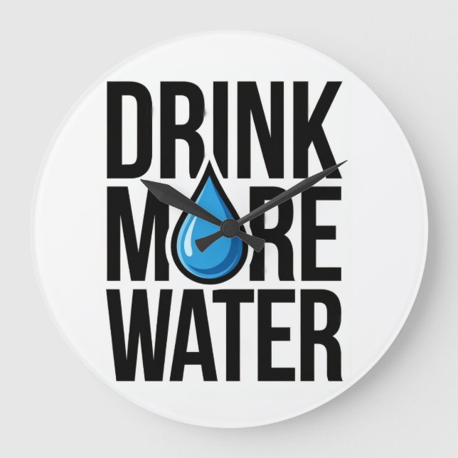 Reloj Redondo Grande DRINK MORE WATER with a blue drop icon (Anverso)