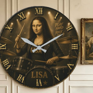 Reloj Redondo Grande Drummer Funny Mona Lisa Rock Music  Drum Set Gift