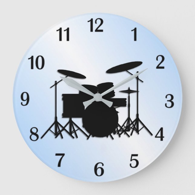 Reloj Redondo Grande Drums Music Design Blue (Anverso)