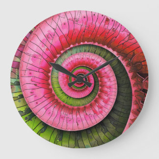 Reloj Redondo Grande Dubman Designs: Fibonacci rosa y verde brillante
