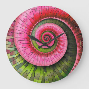 Reloj Redondo Grande Dubman Designs: Fibonacci rosa y verde brillante