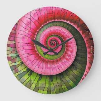 Reloj Redondo Grande Dubman Designs: Fibonacci rosa y verde brillante
