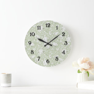 Reloj Redondo Grande Ducha de Novia Floral Romántica Verde Blanca