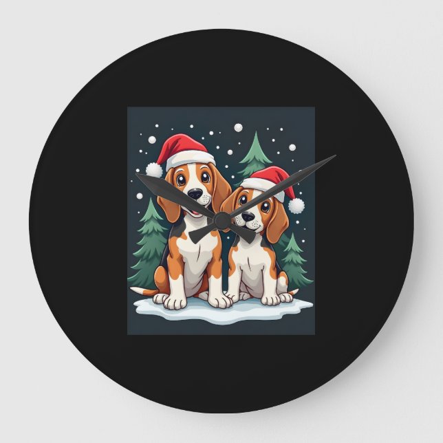 Reloj Redondo Grande Dueño de perro de Beagle Navidades Navidad Navidad (Anverso)