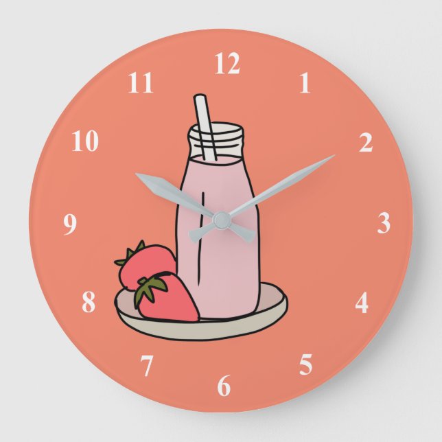 Reloj Redondo Grande Dulce batido de fresa rosado lindo (Anverso)