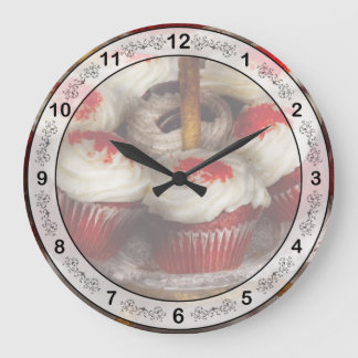 Reloj Redondo Grande Dulce - Cupcake - Cupcakes de terciopelo rojo 