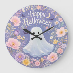 Reloj Redondo Grande Dulce Encanto Floral de Fantasma de Halloween