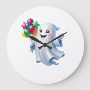 Reloj Redondo Grande Dulce Fantasma Flotante con Globos Halloween