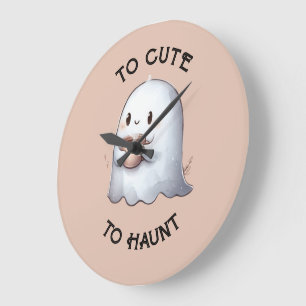 Reloj Redondo Grande Dulce Fantasma Kawaii que Sostiene Café Acuarela