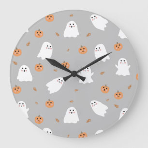 Reloj Redondo Grande Dulce fantasma y calabaza gris patrón de Halloween