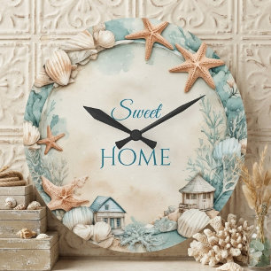 Reloj Redondo Grande Dulce Hogar Decoración Tropical de Playa Estrella 