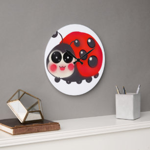 Reloj Redondo Grande Dulce Mariquita Kawaii   Señora Coccinela Dibujada