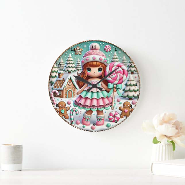 Reloj Redondo Grande Dulce Navidades de invierno Chica festivo Candy (Hogar)