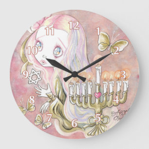 Reloj Redondo Grande Dulce niña de la Menorá