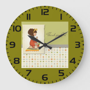 Reloj Redondo Grande Dulce niña orando Gracias a Dios