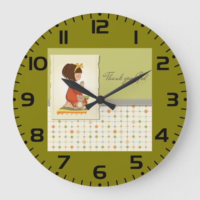 Reloj Redondo Grande Dulce niña orando Gracias a Dios (Anverso)