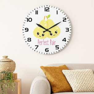 Reloj Redondo Grande Dulce Pareja de Peras Kawaii Pareja Perfecta Chist