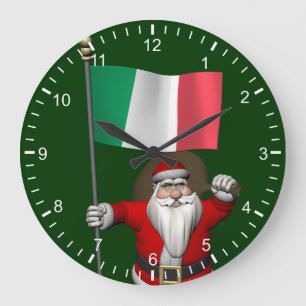 Reloj Redondo Grande Dulce Santa Claus Con Bandera De Italia