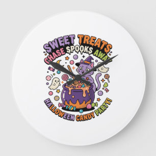 Reloj Redondo Grande Dulces de Halloween Caldero Golosinas Espeluznante