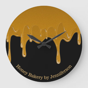 Reloj Redondo Grande Dulces Panadería Oficina Honey Drip Sweets Gold Bl
