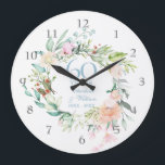 Reloj Redondo Grande Dulces Rosas de verano Garland 60º / 75º aniversar<br><div class="desc">Con una delicada garland floral acuática,  este reloj botánico de aniversario 60º / 75º boda de moda puede ser personalizado con su información especial de aniversario de diamantes o platino en elegante texto azul diamante. Diseñado por Thisisnotme©</div>