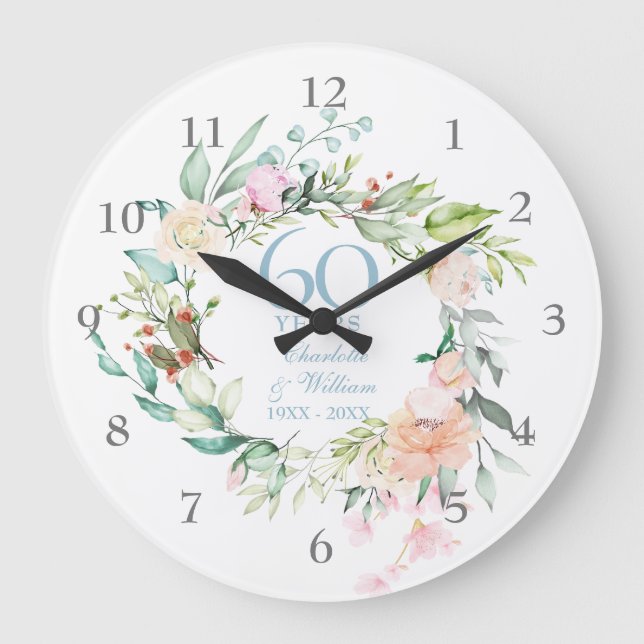Reloj Redondo Grande Dulces Rosas de verano Garland 60º / 75º aniversar (Anverso)
