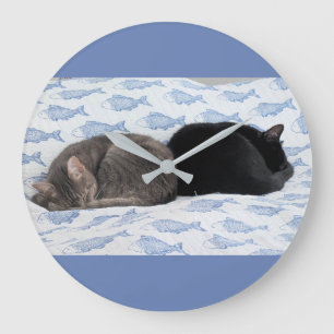 Reloj Redondo Grande Dulces Sueños Felinos Entre Peces Azules