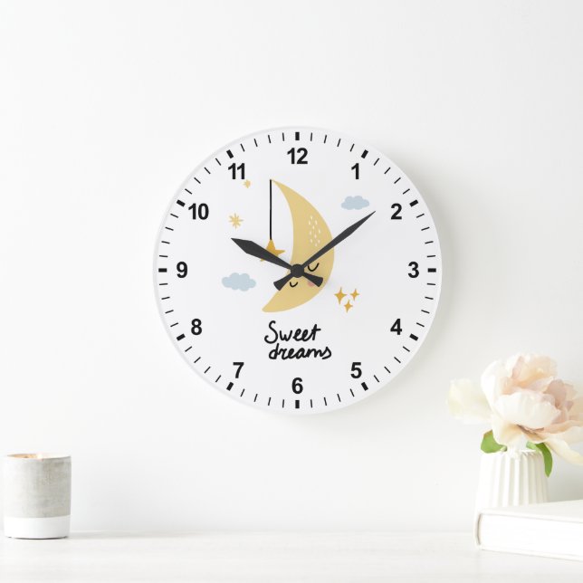 Reloj Redondo Grande Dulces sueños Luna y estrellas (Hogar)