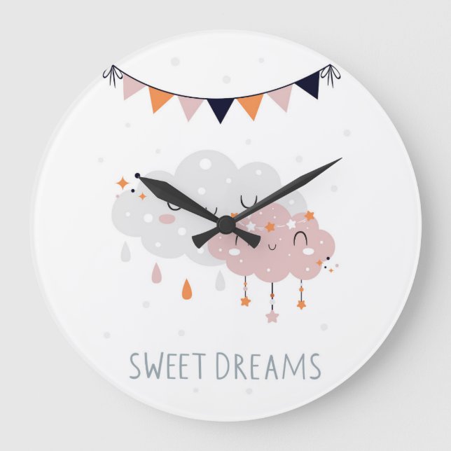 Reloj Redondo Grande Dulces sueños Nubes (Anverso)