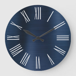 Reloj Redondo Grande Dusty Navy Blue Ombre Foil White Roman Numeral