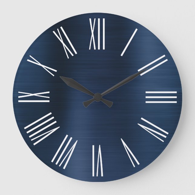 Reloj Redondo Grande Dusty Navy Blue Ombre Foil White Roman Numeral (Anverso)
