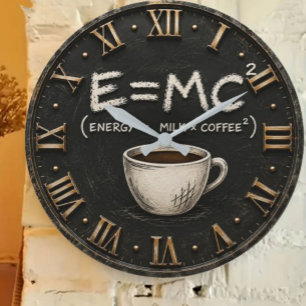 Reloj Redondo Grande E = MC² Coffee Funny Science Coffee Lover Decor