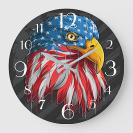Reloj Redondo Grande Eagle Bald Patriótico Americano