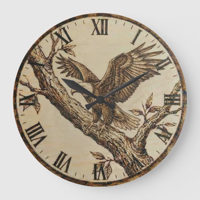 Reloj Redondo Grande Eagle Wall Clock – Woodland Rustic Style (Anverso)