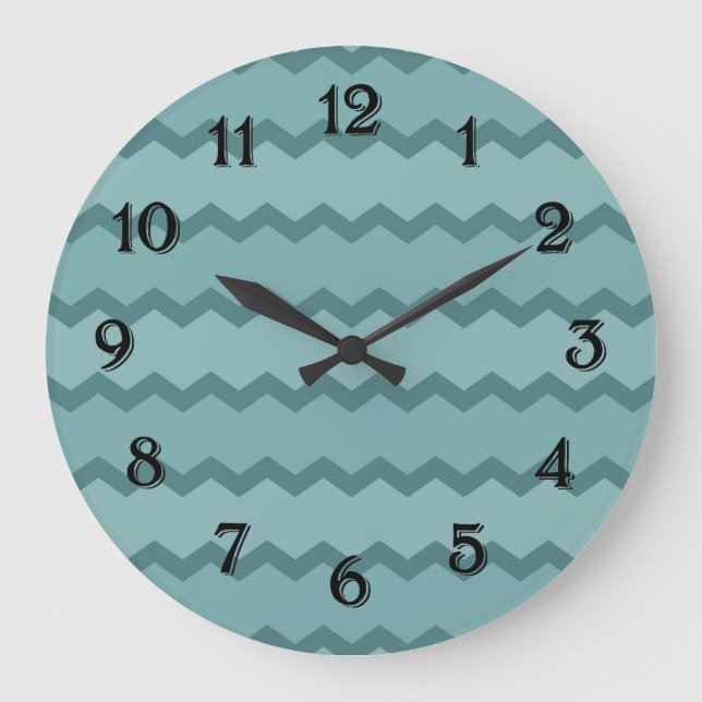 Reloj Redondo Grande Earthy Teal Chevron (Anverso)