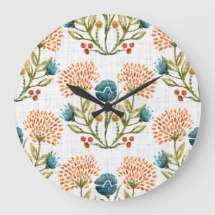 Reloj Redondo Grande Earthy Whimsical: Motif de Flor acuarela.