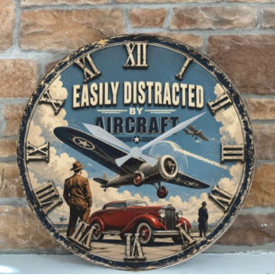 Reloj Redondo Grande Easily Distracted by Aircraft Vintage Warbird