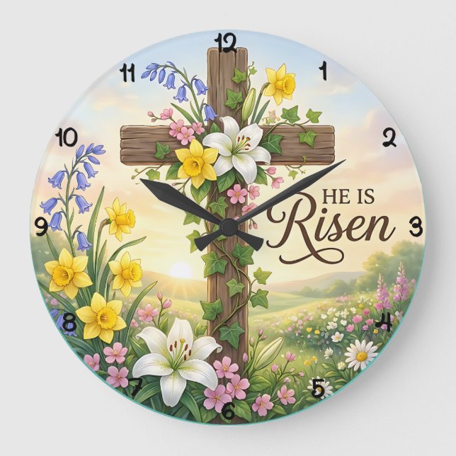 Reloj Redondo Grande Easter Cross He Is Risen (Anverso)