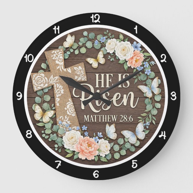 Reloj Redondo Grande Easter Grace He Is Risen (Anverso)