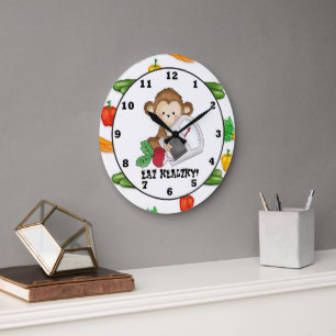 Reloj Redondo Grande Eat Healthy Monkey cartoon wall clock