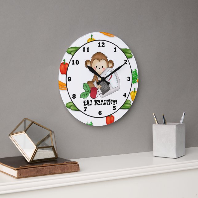 Reloj Redondo Grande Eat Healthy Monkey cartoon wall clock (Oficina)