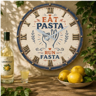 Reloj Redondo Grande Eat Pasta Run Fasta Funny Italian Kitchen Decor