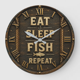 Reloj Redondo Grande Eat Sleep Fish Repeat Fisherman Gift