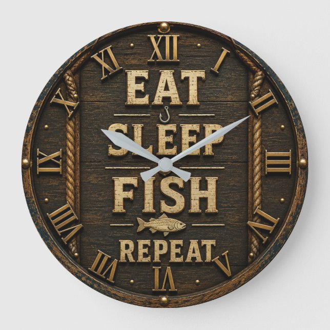 Reloj Redondo Grande Eat Sleep Fish Repeat Fisherman Gift (Anverso)